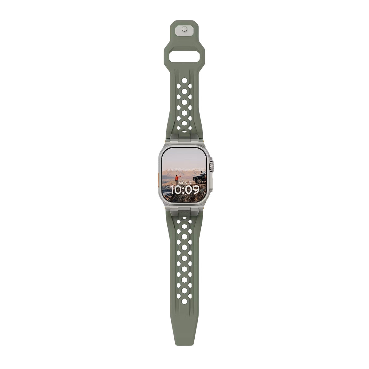 Correa de silicona perforada para Apple Watch, diseño outdoor, conectores metálicos, modelo Serdak