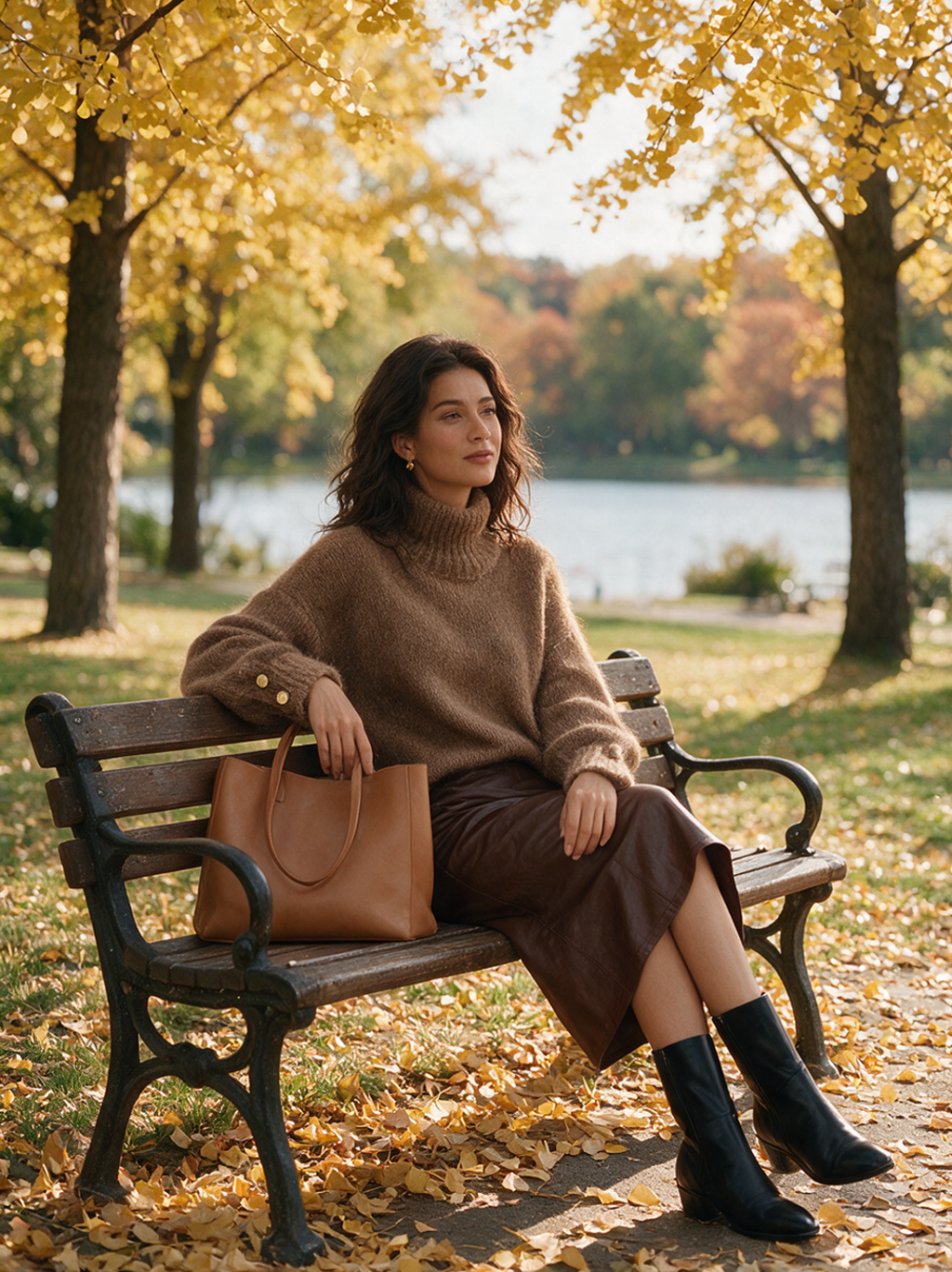 Jersey de cuello alto en mohair camel