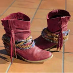 Botines Western Vintage con Flecos Tribales y Tacón Alto