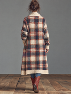 Chaqueta de punto jacquard de cuadros con cuello chal y trencas