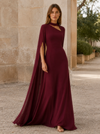 Calina | Chiffon Maxi Dress with Cape Sleeves