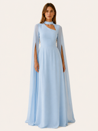 Calina | Chiffon Maxi Dress with Cape Sleeves