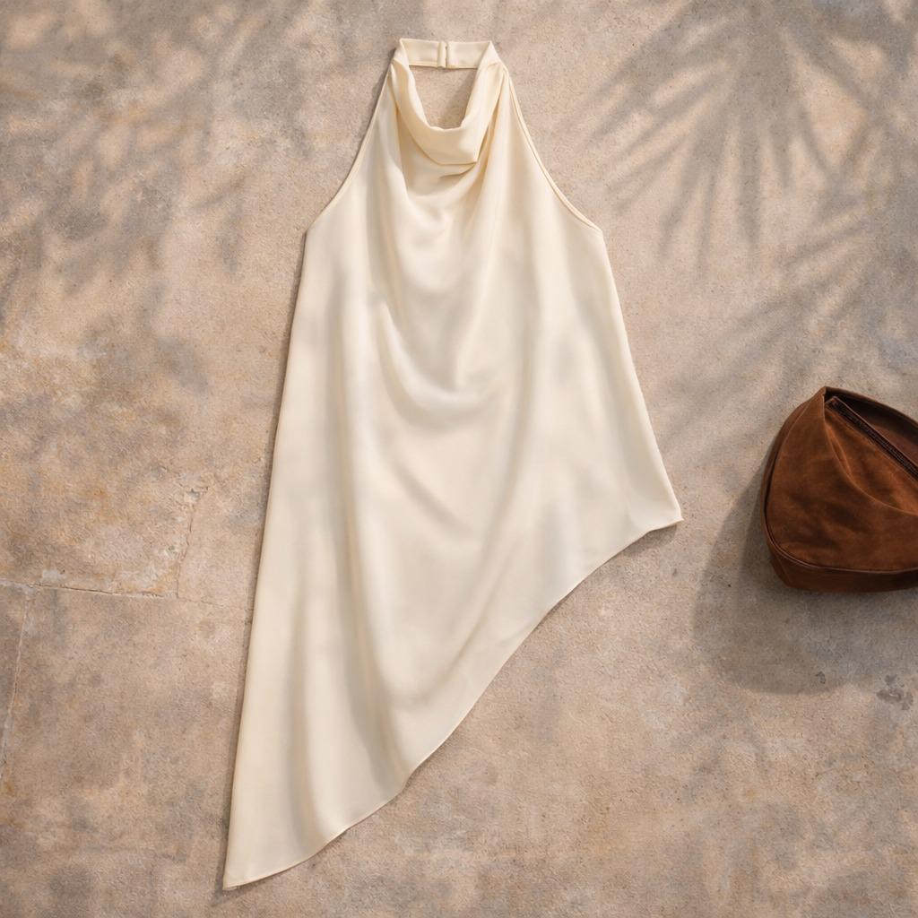 Top Halter Satinado Ivory Chic