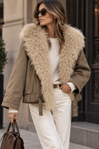 Chaqueta Oversize con Cuello de Pelo Rizado