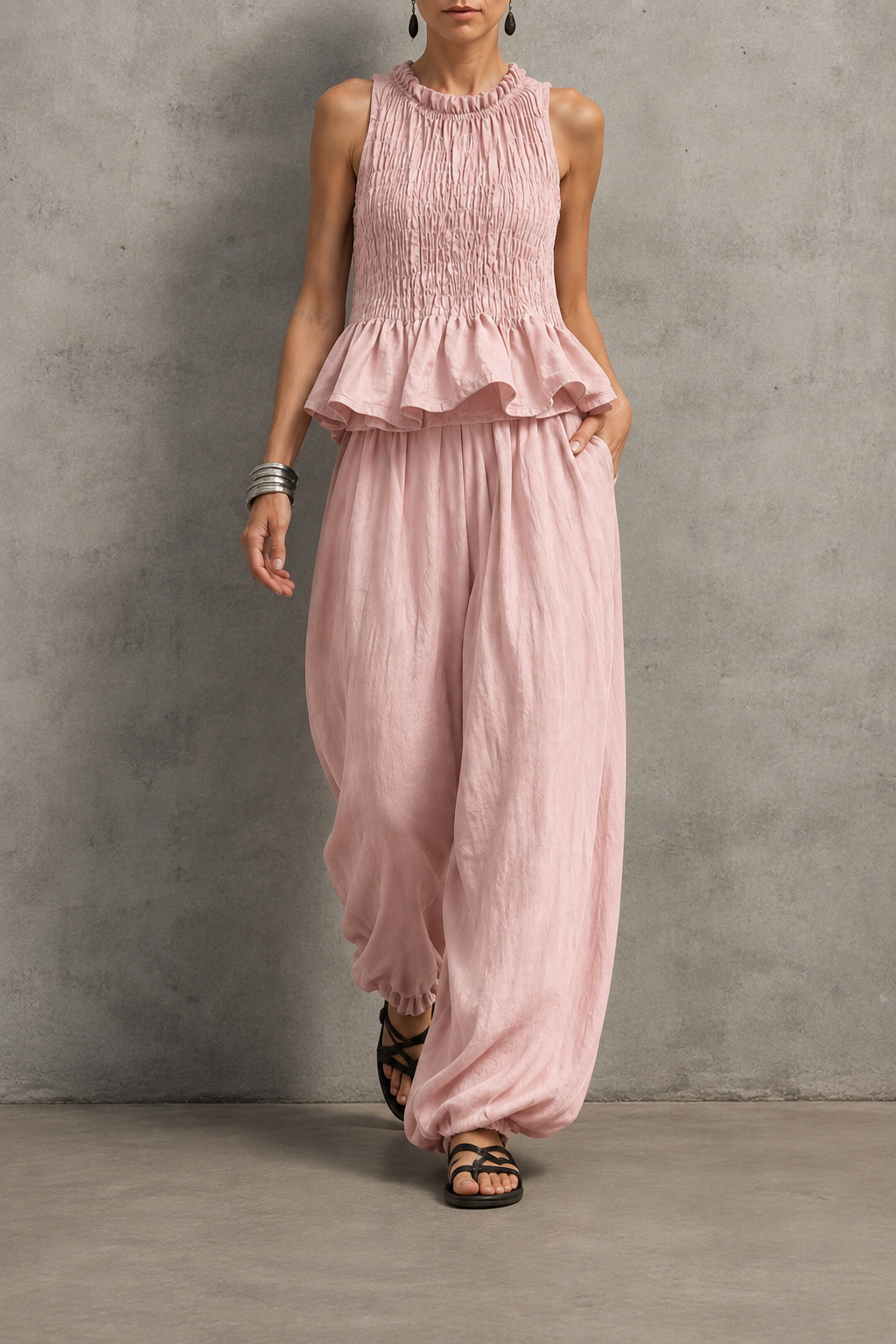 Conjunto Boho de Volantes y Pantalón Fluido