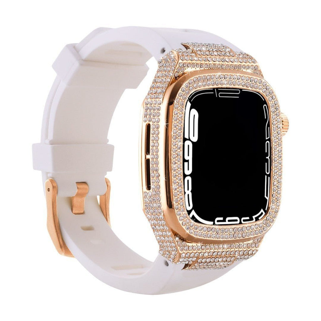 Carcasa completa brillante para Apple Watch, correa de silicona con strass, compatible 44/45/46mm, modelo Svara