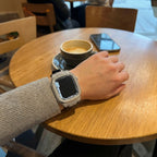 Carcasa completa brillante para Apple Watch, correa de silicona con strass, compatible 44/45/46mm, modelo Svara
