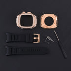 Carcasa completa brillante para Apple Watch, correa de silicona con strass, compatible 44/45/46mm, modelo Svara
