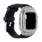 Carcasa completa brillante para Apple Watch, correa de silicona con strass, compatible 44/45/46mm, modelo Svara