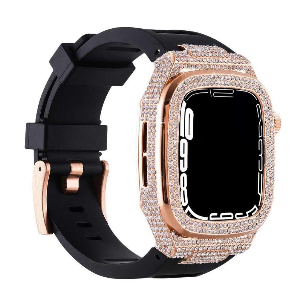 Carcasa completa brillante para Apple Watch, correa de silicona con strass, compatible 44/45/46mm, modelo Svara