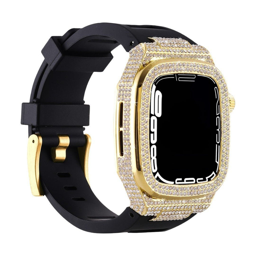 Carcasa completa brillante para Apple Watch, correa de silicona con strass, compatible 44/45/46mm, modelo Svara