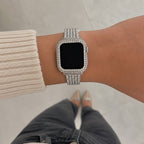 Correa y carcasa Apple Watch de acero inoxidable, eslabones con pedrería engastada, para mujer, modelo Fida