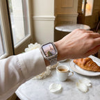 Correa y carcasa Apple Watch de acero inoxidable, eslabones con pedrería engastada, para mujer, modelo Fida