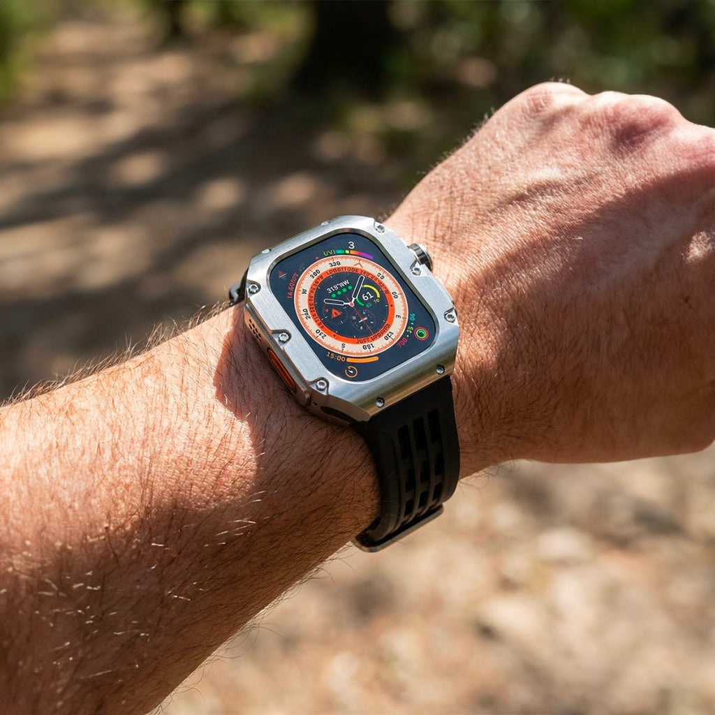Carcasa de titanio y correa de silicona 49mm para Apple Watch Ultra, modelo Nodius
