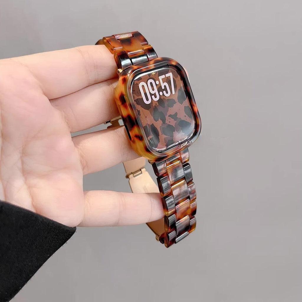 Funda integral con correa para Apple Watch, de eslabones de resina efecto leopardo, estilo atrevido y moderno, modelo Kidine