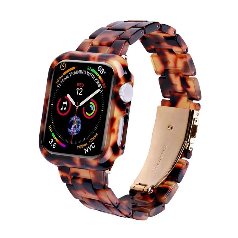 Funda integral con correa para Apple Watch, de eslabones de resina efecto leopardo, estilo atrevido y moderno, modelo Kidine