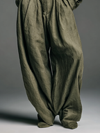 Two-Piece Linen Shirt and Wide-Leg Pants Set