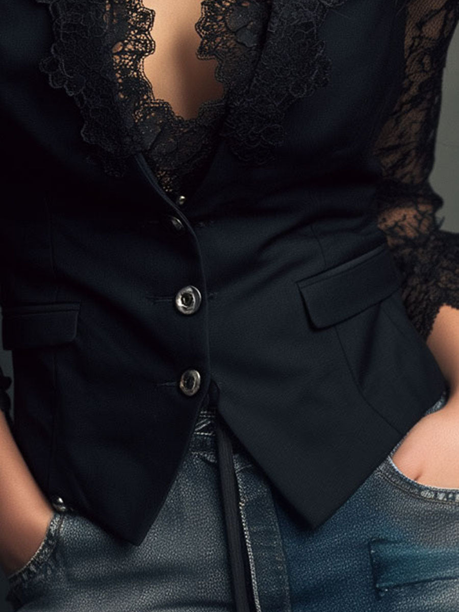 Blazer de Cuello Alto con Mangas Semitransparentes