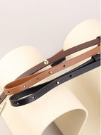 Minimalist Brown Leather Belt with Geometric Buckle