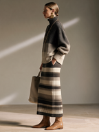 Conjunto de jersey oversize degradado con media cremallera y falda larga de punto