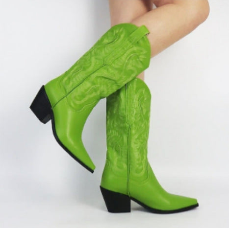 Botas Western con Punta y Tacón Grueso con Bordado