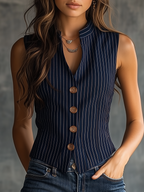Camiseta de Tirantes Vintage con Cuello Henley y Rayas