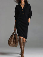 Vestido Holgado de Punto con Cuello Mao y Manga Larga