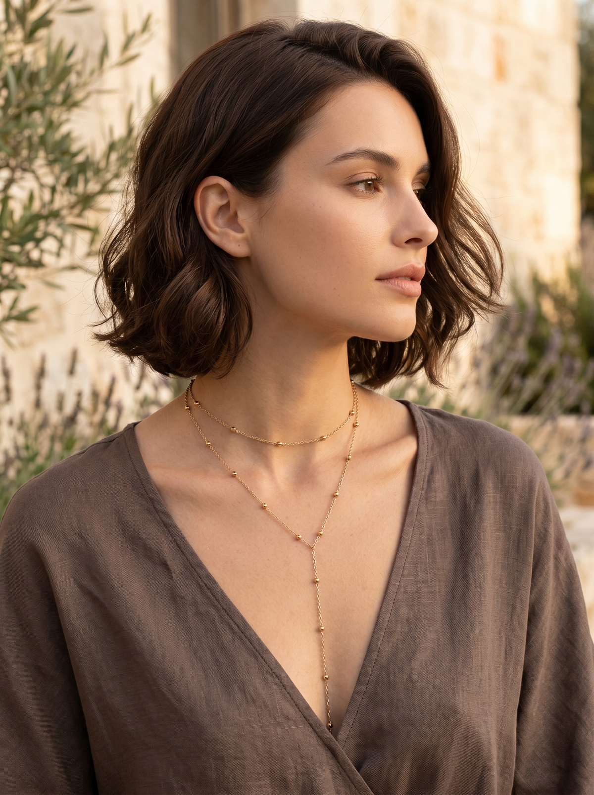 Della | Button Pendant Necklace with Layered Chain