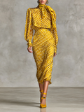 Vintage Polka Dot Satin Shirt and Skirt Set