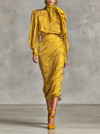 Vintage Polka Dot Satin Shirt and Skirt Set