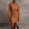 Vestido Mini de Ante Western Retro para Otoño-Invierno