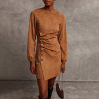 Vestido Mini de Ante Western Retro para Otoño-Invierno