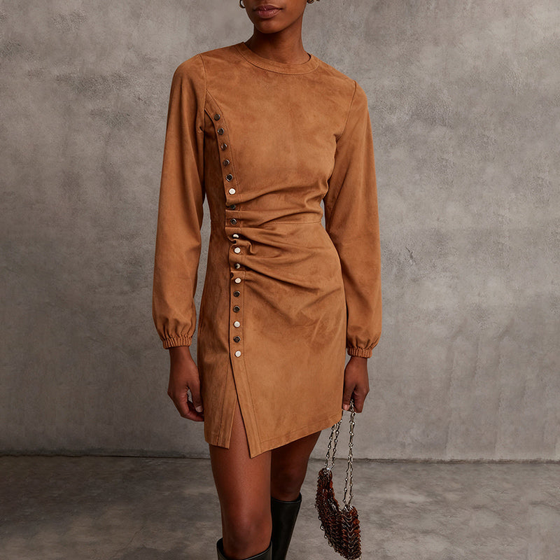Vestido Mini de Ante Western Retro para Otoño-Invierno