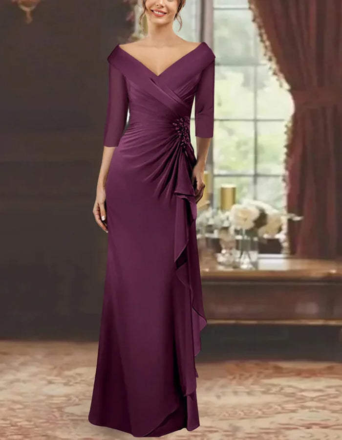 Solid Color Fishtail Asymmetric Pleated Chiffon Maxi Dress