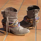 Botines Western Vintage con Flecos Tribales y Tacón Alto