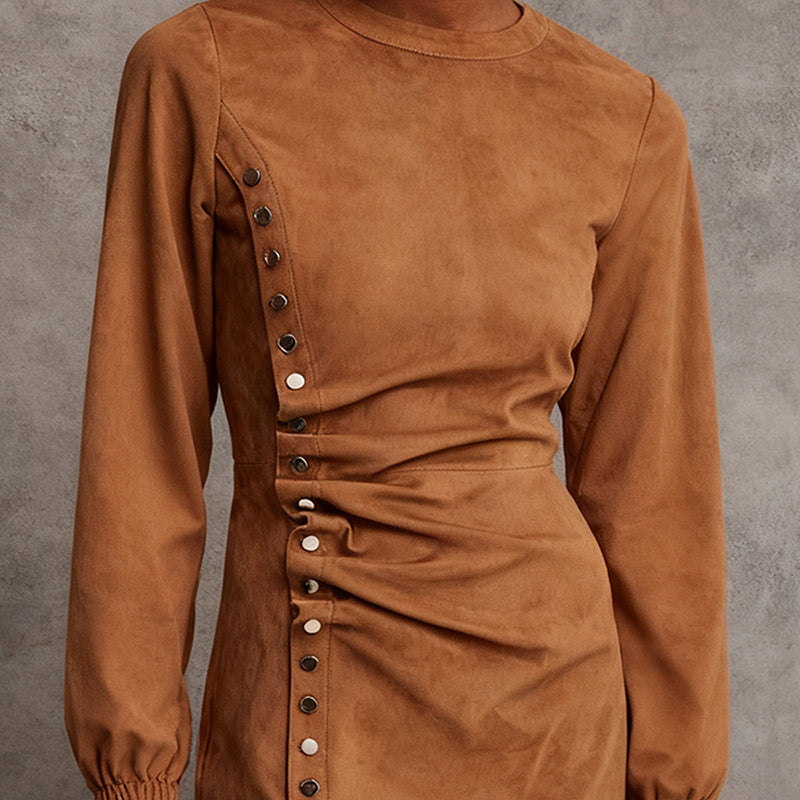 Vestido Mini de Ante Western Retro para Otoño-Invierno