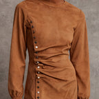 Vestido Mini de Ante Western Retro para Otoño-Invierno
