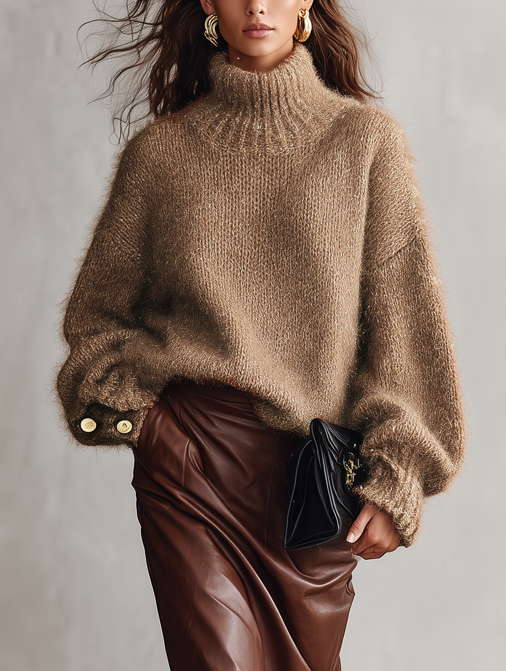 Jersey de cuello alto en mohair camel