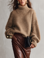 Jersey de cuello alto en mohair camel