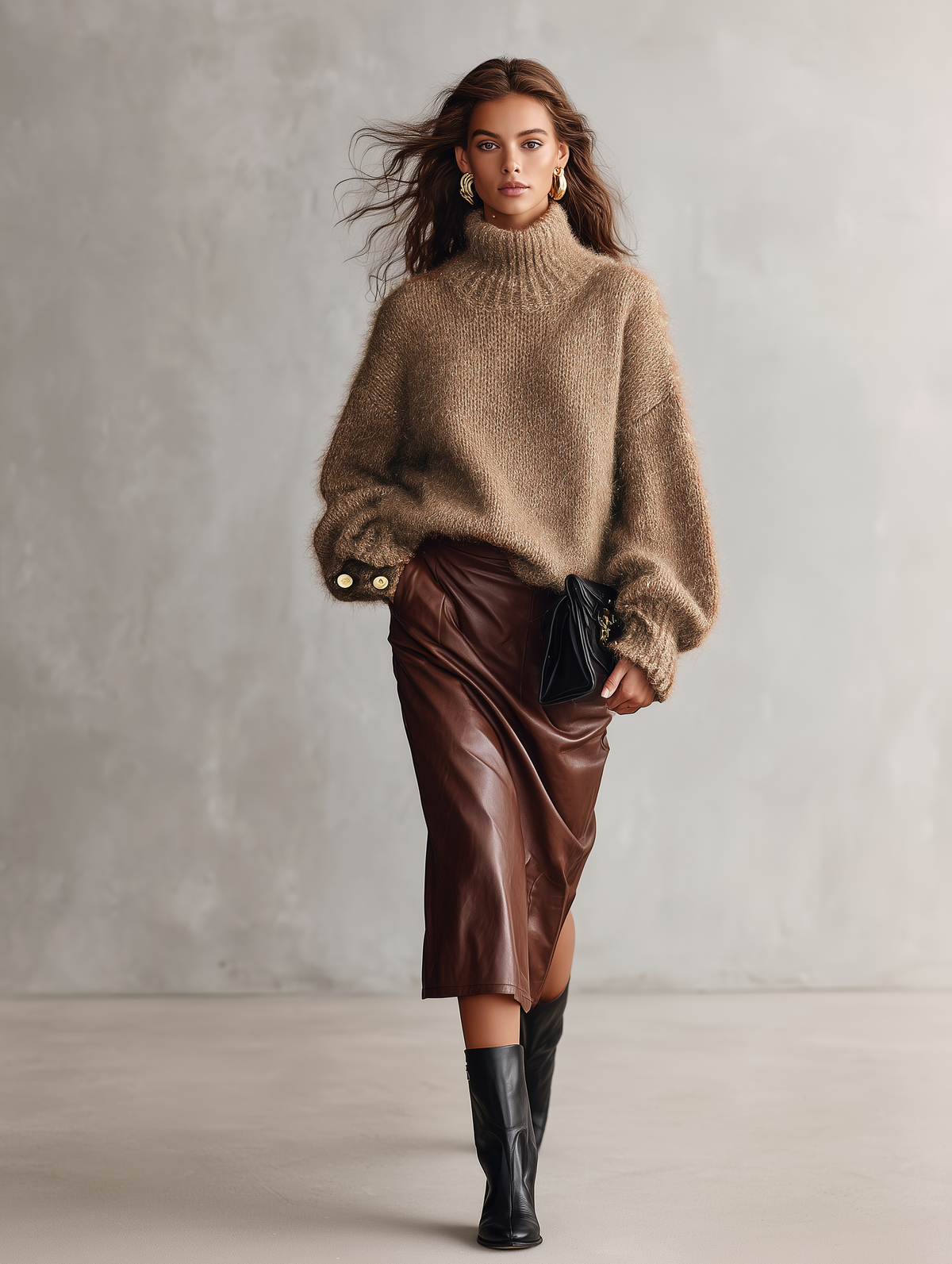 Jersey de cuello alto en mohair camel