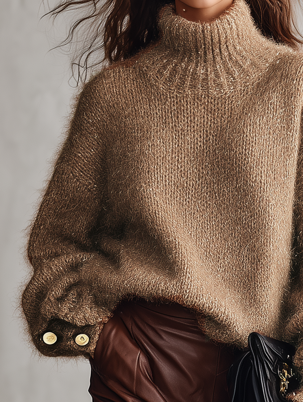 Jersey de cuello alto en mohair camel