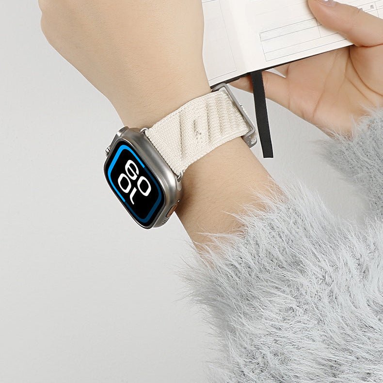 Correa de nylon trenzado para Apple Watch, motivo de olas y H en relieve, hebilla de espiga, modelo Esmeralda