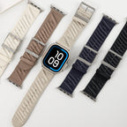 Correa de nylon trenzado para Apple Watch, motivo de olas y H en relieve, hebilla de espiga, modelo Esmeralda