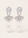 Etta | Bow Pearl Drop Earrings with Crystal Detail