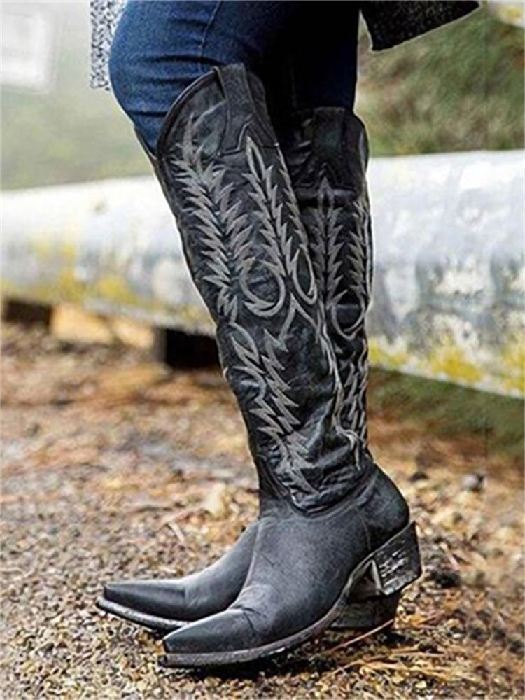 Vintage Western Thigh-High Boots with Embroidery