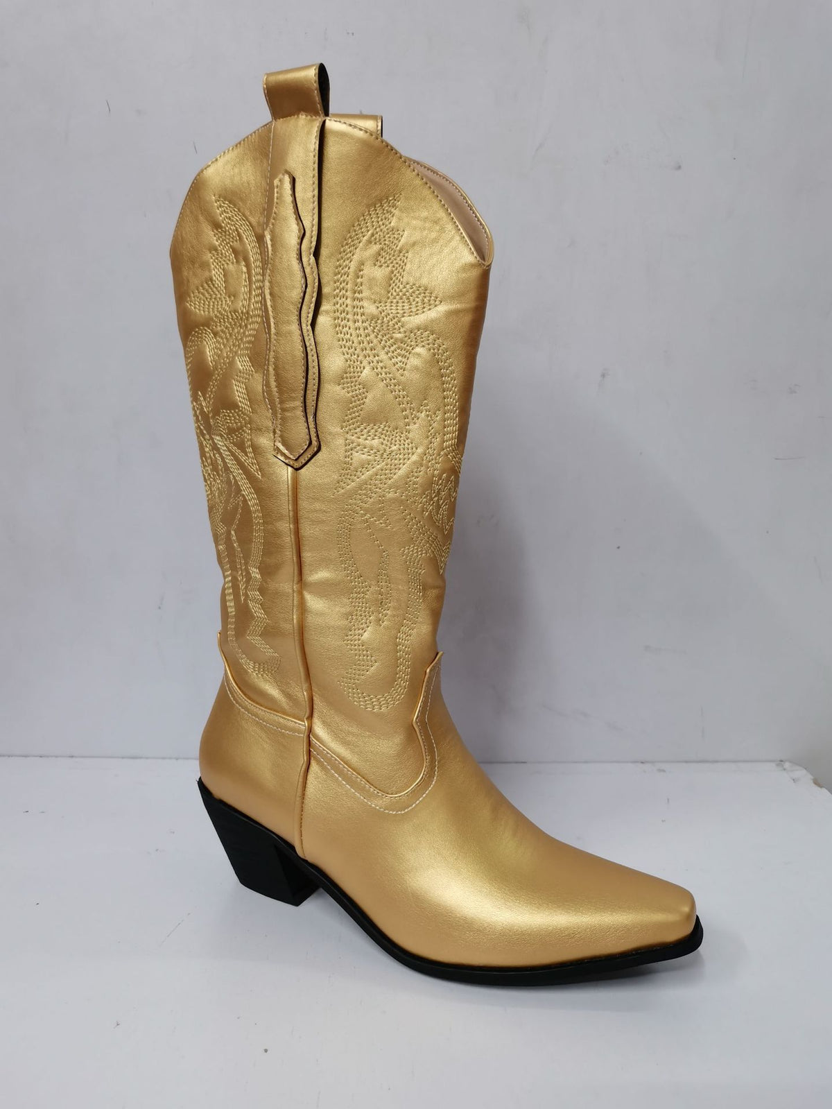 Broderade Western-ankelboots Grov Klack Spetsig Tå