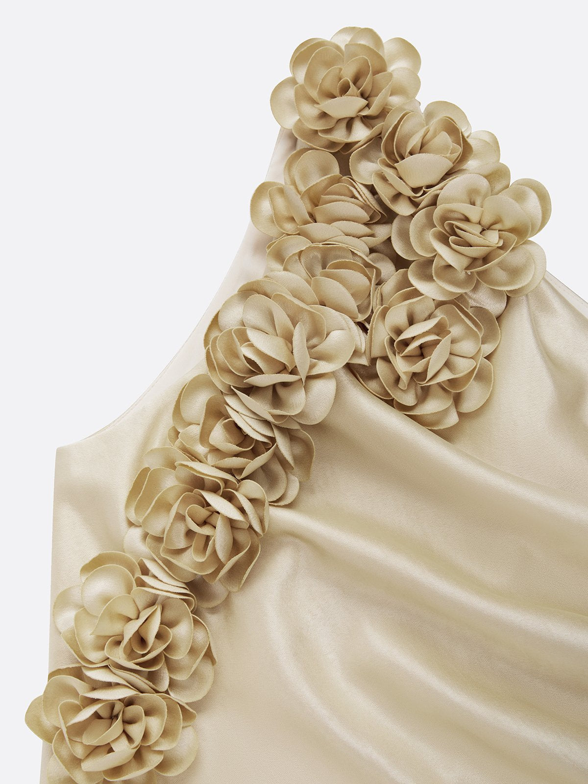 Vestido Largo de Satén Asimétrico con Flores 3D