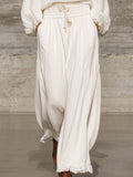 Pantalón Ancho Retro Blanco con Cinturilla Elástica