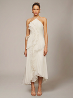 Vestido Maxi cuello halter plisado asimético