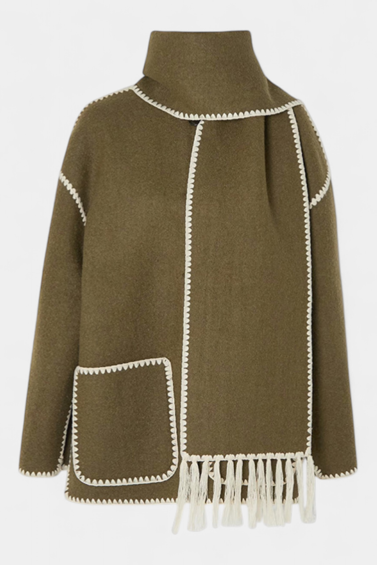 Pauline Coat with Integrated Scarf and Fluid Silhouette